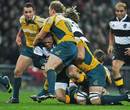 South Africa's Bryan Habana is wrapped by the Wallabies' defence 