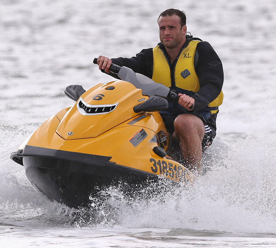Lions centre Jamie Roberts relaxes on a jet ski