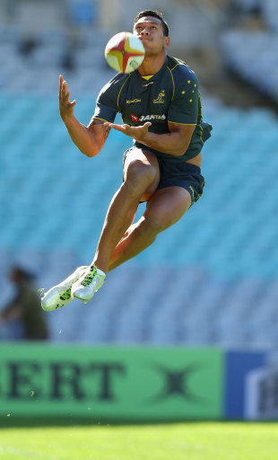 Australia's Israel Folau claims a high ball in training, ANZ Stadium, Sydney, July 5, 2013