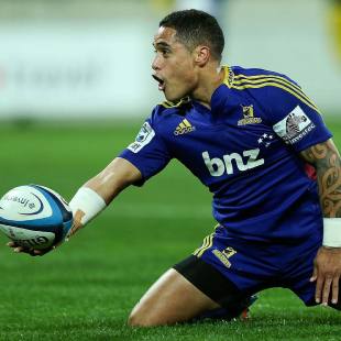 The Highlanders' Aaron Smith celebrates his try, Hurricanes v Highlanders, Super Rugby, Westpac Stadium, Wellington, July 6, 2013 