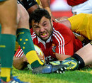 Lions prop Alex Corbisiero burrows over for a try