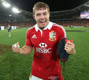 Lions fullback Leigh Halfpenny celebrates his side's series triumph
