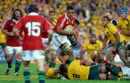 The Lions' Toby Faletau strips the ball from the Wallabies