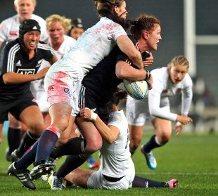 New Zealand Women's Casey Robertson takes some stopping, New Zealand Women v England Women, Eden Park, Auckland, July 13, 2013
