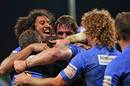 Western Force's Sam Wykes leads try celebrations against the Brumbies