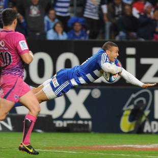 The Stormers' Bryan Habana dives over for a try, Stormers v Bulls, Super Rugby, Newlands Stadium, Cape Town, July 13, 2013
