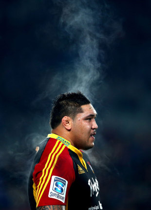 The Chiefs' Ben Tameifuna gives off some heat in Auckland, Blues v Chiefs, Super Rugby, Eden Park, Auckland, July 13, 2013
