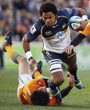 The Brumbies' Henry Speight runs through a tackle, Brumbies v Cheetahs, Super Rugby, Super Rugby Qualifiers, Canberra Stadium, July 21, 2013