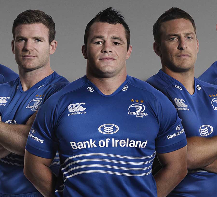 Gordon D'Arcy, Cian Healy and Jimmy Gopperth model the new Leinster shirt