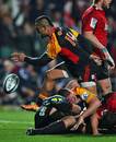 The Chiefs' Lelia Masaga celebrates his try against the Crusaders