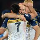 The Brumbies' Stephen Moore and George Smith celebrate in Pretoria
