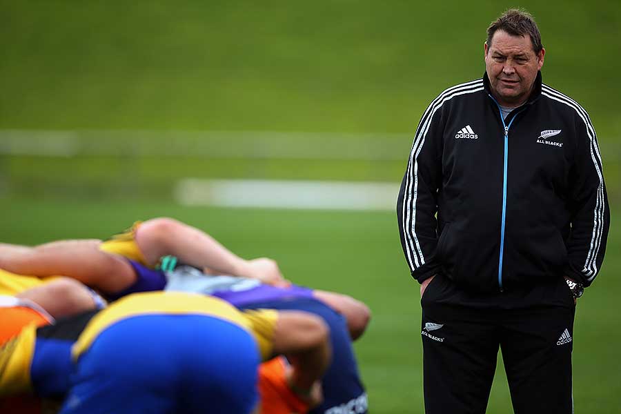 New Zealand coach Steve Hansen observes an All Blacks training session