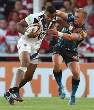 Bath's Anthony Watson tries to get past the Chiefs tackler, J.P Morgan Sevens Series, Kingsholm, Gloucester, August 1, 2013
