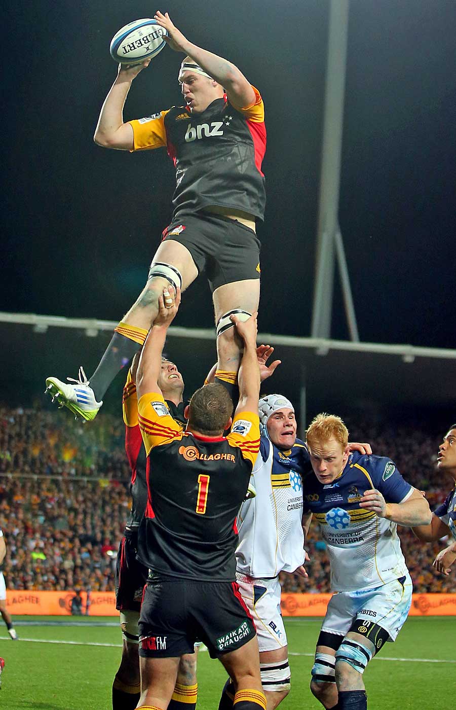 The Chiefs' Brodie Retallick wins a lineout against the Brumbies