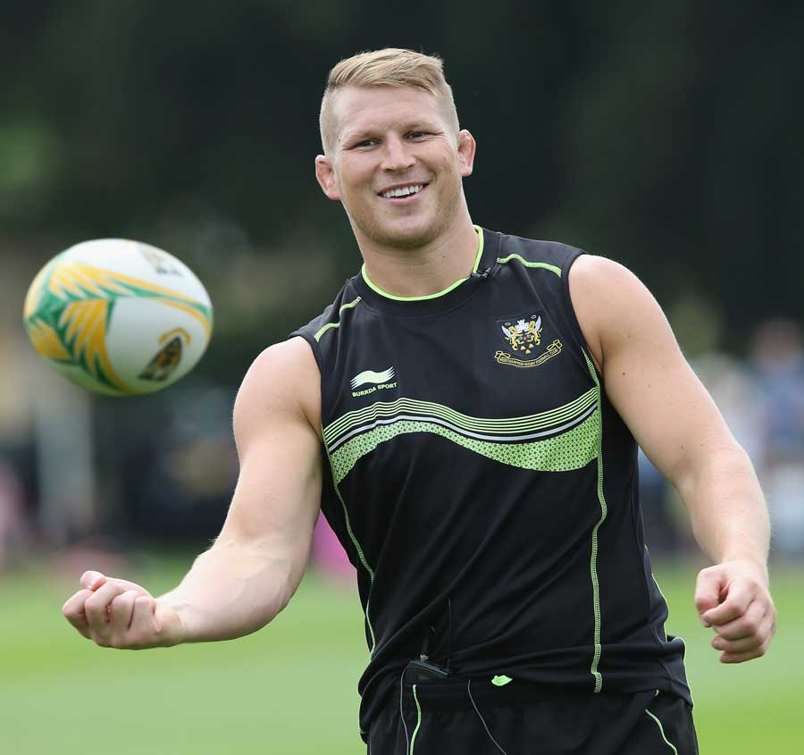 Northampton Saints' Dylan Hartley is all smiles in training