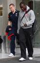 England's Topsy Ojo and Mike Brown leave the team hotel in Christchurch