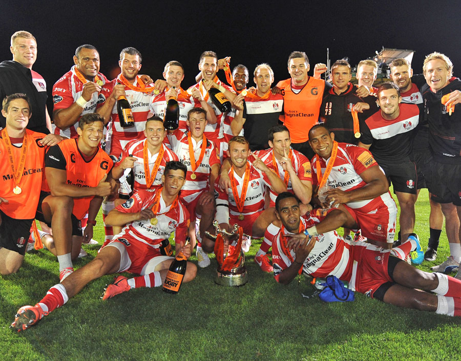 Gloucester celebrate winning the Premiership Rugby 7s