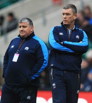 Scotland coach Dean Ryan stands alongside Massimo Cuttitta, England v Scotland, Six Nations, Twickenham, London, February 2, 2013