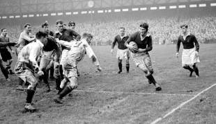 South Africa's Ernst Dinkelmann makes a break, England v South Africa, Twickenham, January 5, 1952