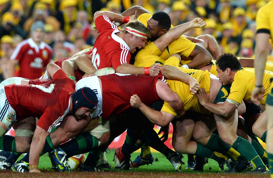 The Lions and Australia scrum down