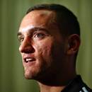 New Zealand's Aaron Cruden speaks at an All Blacks media session