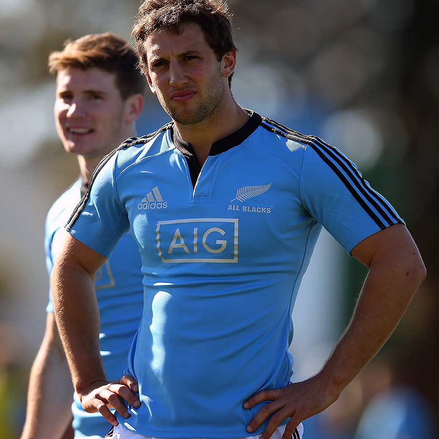 Tom Taylor and Colin Slade at an All Blacks training session