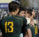 South Africa celebrate Bjorn Basson's try