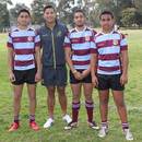 Israel Folau poses with rugby-playing brothers Langi, Joshua and Manu Suli-Ruka at Fairfield High School
