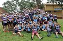 Israel Folau poses with students at Fairfield High School