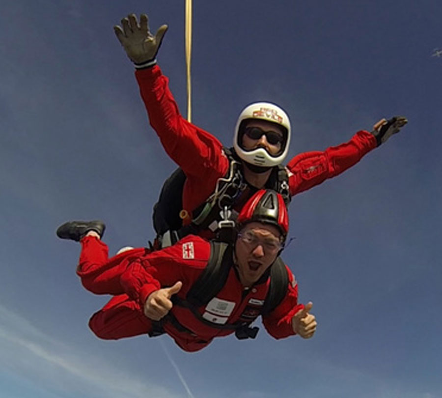 Saracens' Alex Goode pictured during a sky dive