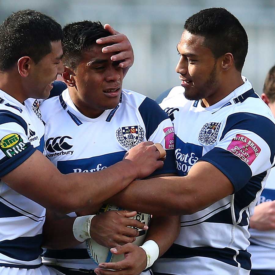 Auckland's Malakai Fekitoa is congratulated on his try