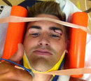 Leicester fly-half Toby Flood tweets a picture of himself in hospital