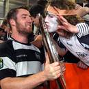 Hawke's Bay's Michael Allardice celebrates with fans after winning the Ranfurly Shield