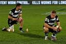 Hawke's Bay's Ihaia West and Adam Bradey show their disappointment after losing the Ranfurly Shield
