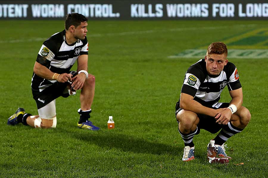 Hawke's Bay's Ihaia West and Adam Bradey show their disappointment after losing the Ranfurly Shield