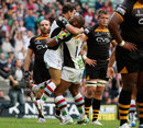 Quins' Karl Dickson is congratulated on a try