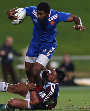 France's Noa Nakaitaci takes on the Blues' defence, Blues v France, North Harbour Stadium, Auckland, June 11, 2013