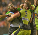 Quins' Joe Marler clashes with Saints' Tom Mercey