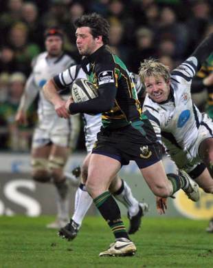 Northampton's Ben Foden breaks through to score against Bristol in their Guinness Premiership clash at Franklin's Gardens in Northampton, England on January 3, 2009.