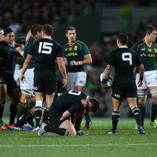 New Zealand's Dan Carter suffers a shoulder injury, New Zealand v South Africa, The Rugby Championship, Freedom Cup, Eden Park, Auckland, September 2014