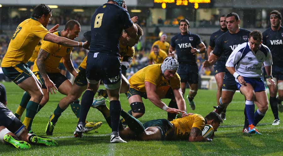 Australia's Israel Folau goes over for the try