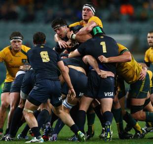 Australia's Kane Douglas controls the maul , Australia v Argentina, Rugby Championship, Paterson's Stadium, Perth, Australia, September 14, 2013