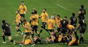 Australia celebrate their win over Argentina, Australia v Argentina, Rugby Championship, Paterson's Stadium, Perth, Australia, September 14, 2013