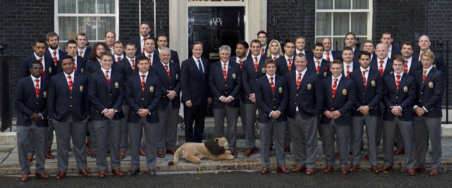 The British & Irish Lions and the Prime Minister pose outside Downing Street