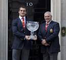British & Irish Lions captain Sam Warburton and coach Warren Gatland hold the Tom Richards Cup 