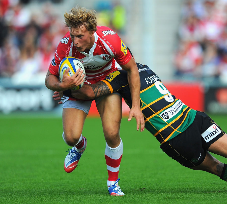 Gloucester's Billy Twelvetrees is stopped in his tracks