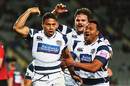 Auckland's George Moala celebrates a try