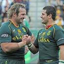 South Africa's Jannie du Plessis and Morne Steyn celebrate victory