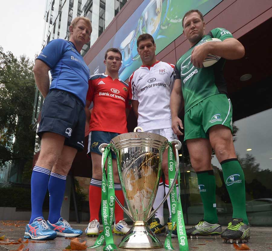 The captains of Ireland's provinces line up alongside the Heineken Cup