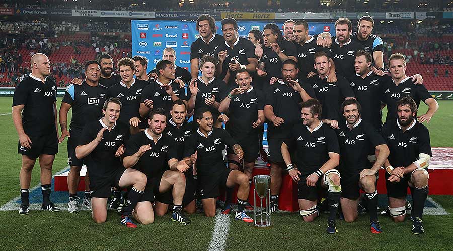 New Zealand celebrate winning the Rugby Championship